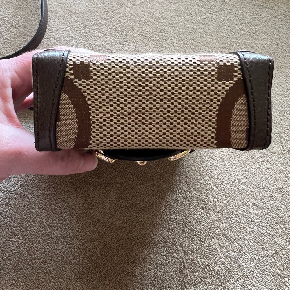 Gucci Jumbo GG Mini Messenger Phone Bag in Logo Canvas Camel Ebony - Picture 8 of 13